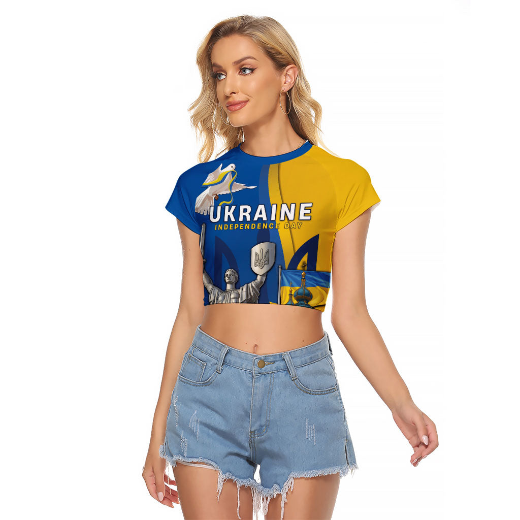 Personalized Ukraine Independence Day Raglan Cropped T Shirt Tryzub Heritage Freedom Pride