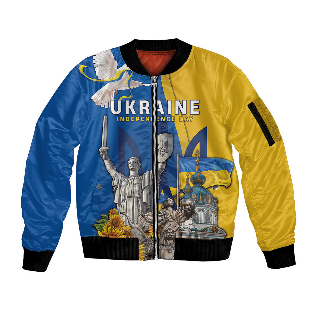 Personalized Ukraine Independence Day Sleeve Zip Bomber Jacket Tryzub Heritage Freedom Pride