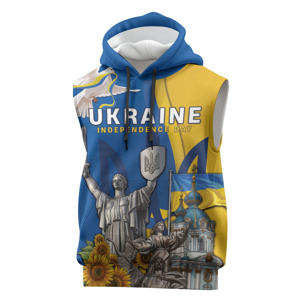 Personalized Ukraine Independence Day Sleeveless Hoodie Tryzub Heritage Freedom Pride