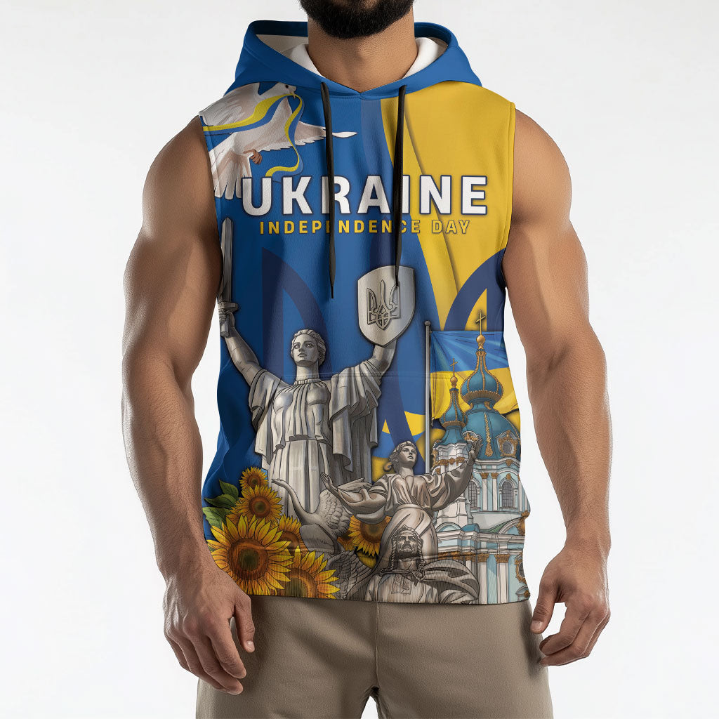 Personalized Ukraine Independence Day Sleeveless Hoodie Tryzub Heritage Freedom Pride