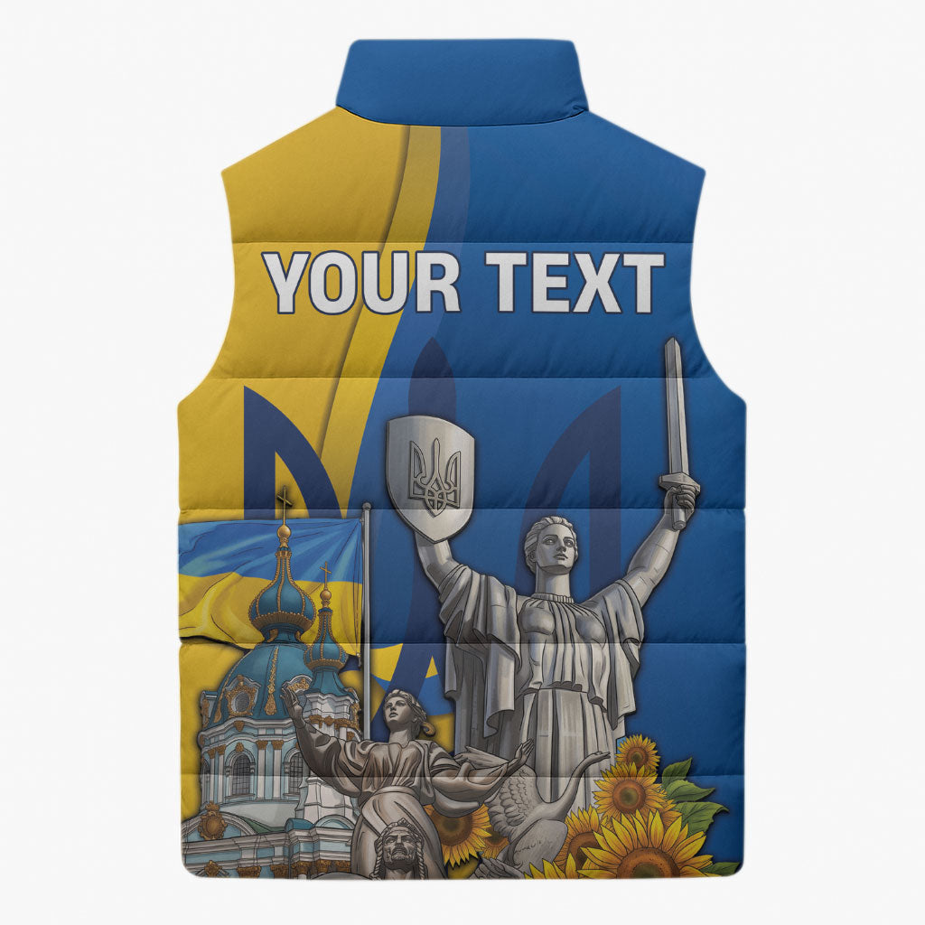 Personalized Ukraine Independence Day Sleeveless Puffer Jacket Tryzub Heritage Freedom Pride