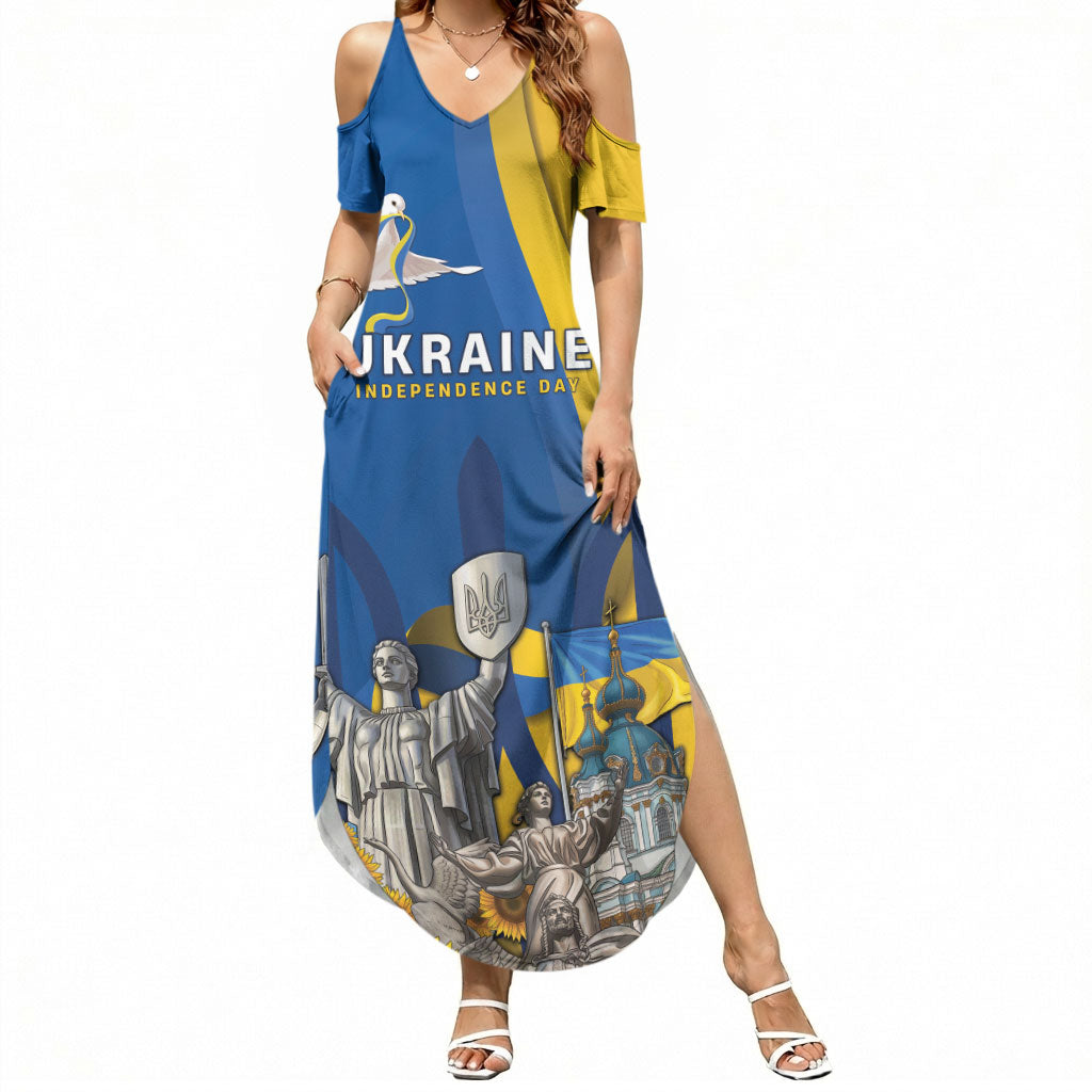 Personalized Ukraine Independence Day Summer Maxi Dress Tryzub Heritage Freedom Pride