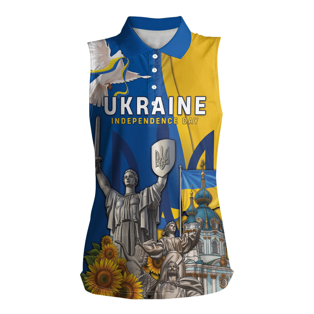 Personalized Ukraine Independence Day Women Sleeveless Polo Shirt Tryzub Heritage Freedom Pride