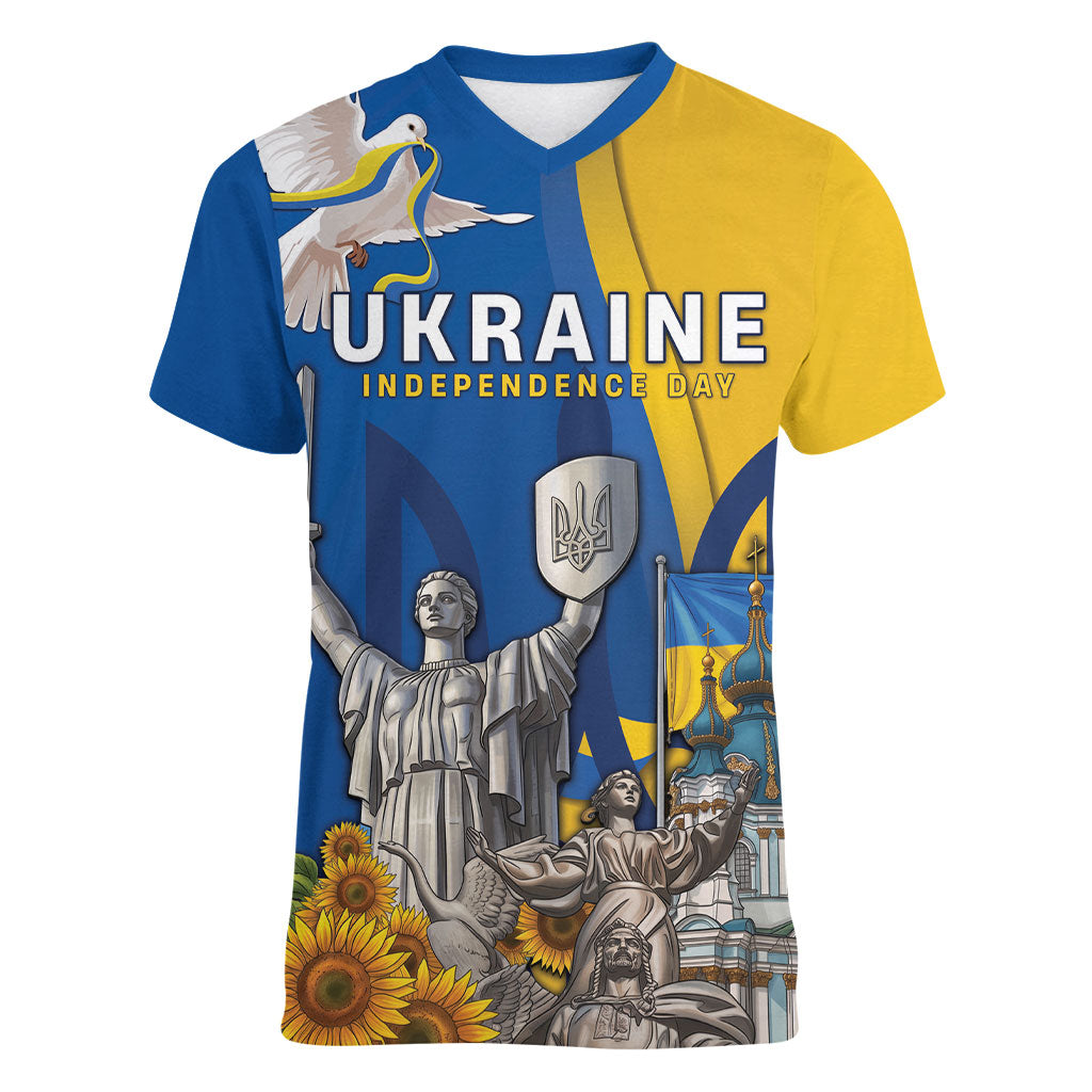 Personalized Ukraine Independence Day Women V-Neck T-Shirt Tryzub Heritage Freedom Pride