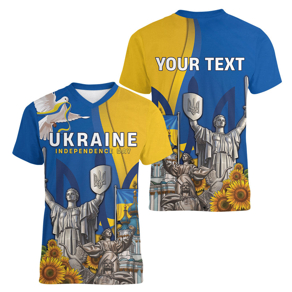Personalized Ukraine Independence Day Women V-Neck T-Shirt Tryzub Heritage Freedom Pride