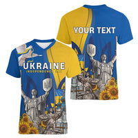 Personalized Ukraine Independence Day Women V-Neck T-Shirt Tryzub Heritage Freedom Pride