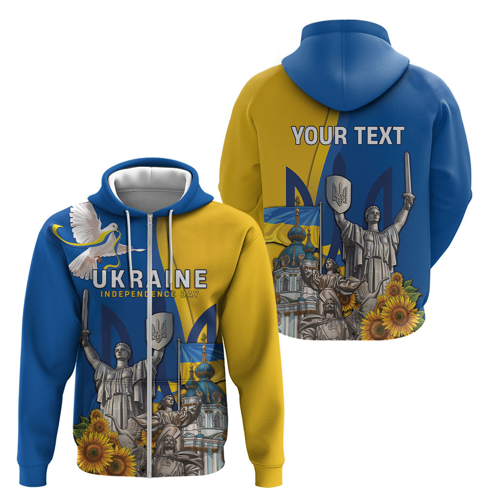 Personalized Ukraine Independence Day Zip Hoodie Tryzub Heritage Freedom Pride