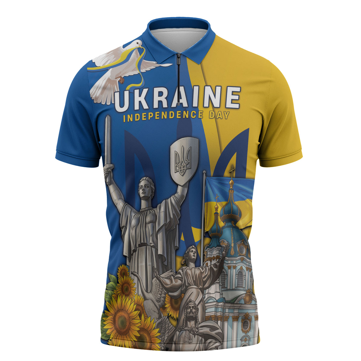Personalized Ukraine Independence Day Zipper Polo Shirt Tryzub Heritage Freedom Pride
