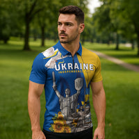 Personalized Ukraine Independence Day Zipper Polo Shirt Tryzub Heritage Freedom Pride