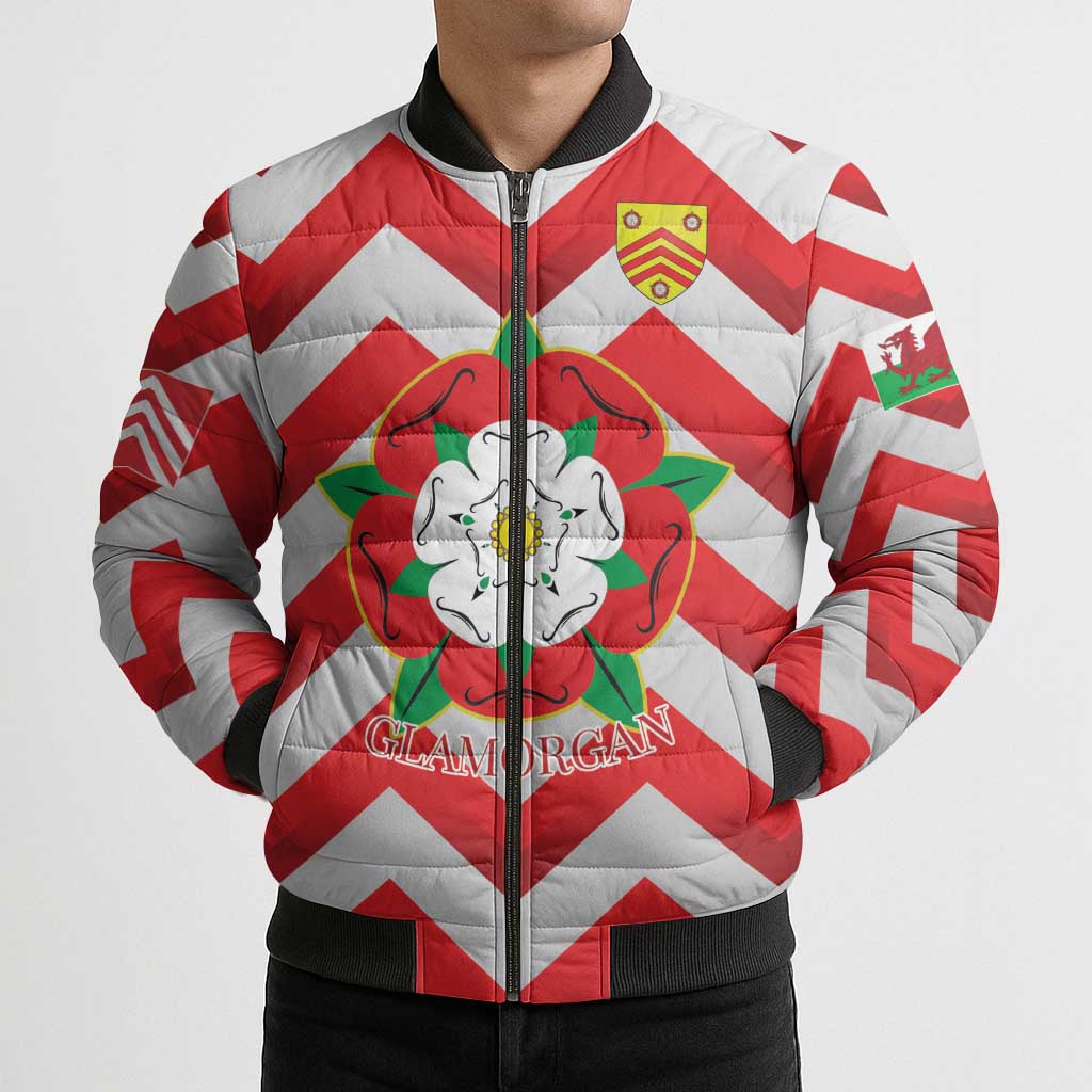Personalized Glamorgan Wales Bomber Puffer Jacket The Tudor Rose Of Wales - Wonder Print Shop