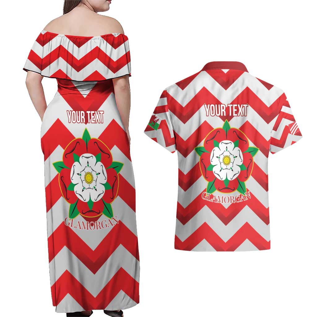 Personalized Glamorgan Wales Couples Matching Off Shoulder Maxi Dress and Hawaiian Shirt The Tudor Rose Of Wales - Wonder Print Shop