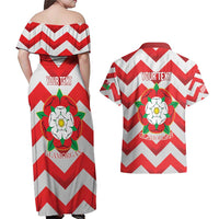 Personalized Glamorgan Wales Couples Matching Off Shoulder Maxi Dress and Hawaiian Shirt The Tudor Rose Of Wales - Wonder Print Shop
