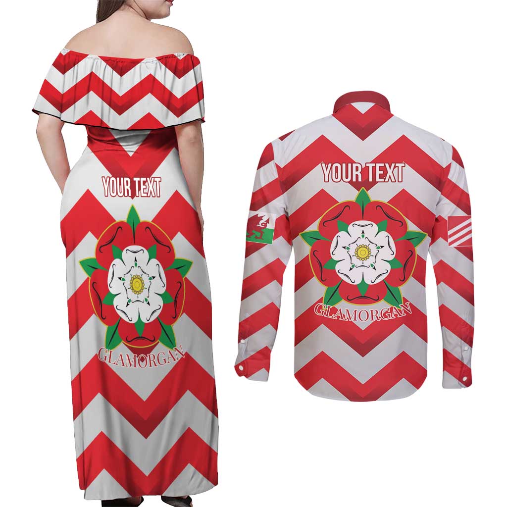 Personalized Glamorgan Wales Couples Matching Off Shoulder Maxi Dress and Long Sleeve Button Shirt The Tudor Rose Of Wales - Wonder Print Shop