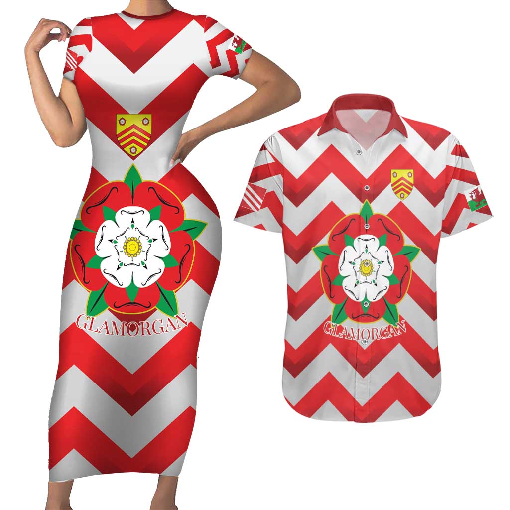 Personalized Glamorgan Wales Couples Matching Short Sleeve Bodycon Dress and Hawaiian Shirt The Tudor Rose Of Wales - Wonder Print Shop