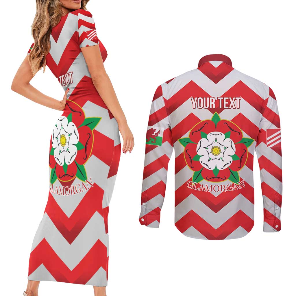 Personalized Glamorgan Wales Couples Matching Short Sleeve Bodycon Dress and Long Sleeve Button Shirt The Tudor Rose Of Wales - Wonder Print Shop