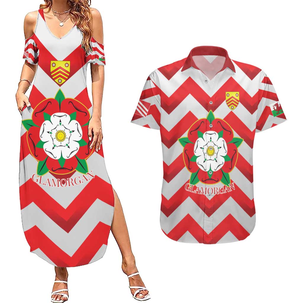 Personalized Glamorgan Wales Couples Matching Summer Maxi Dress and Hawaiian Shirt The Tudor Rose Of Wales - Wonder Print Shop