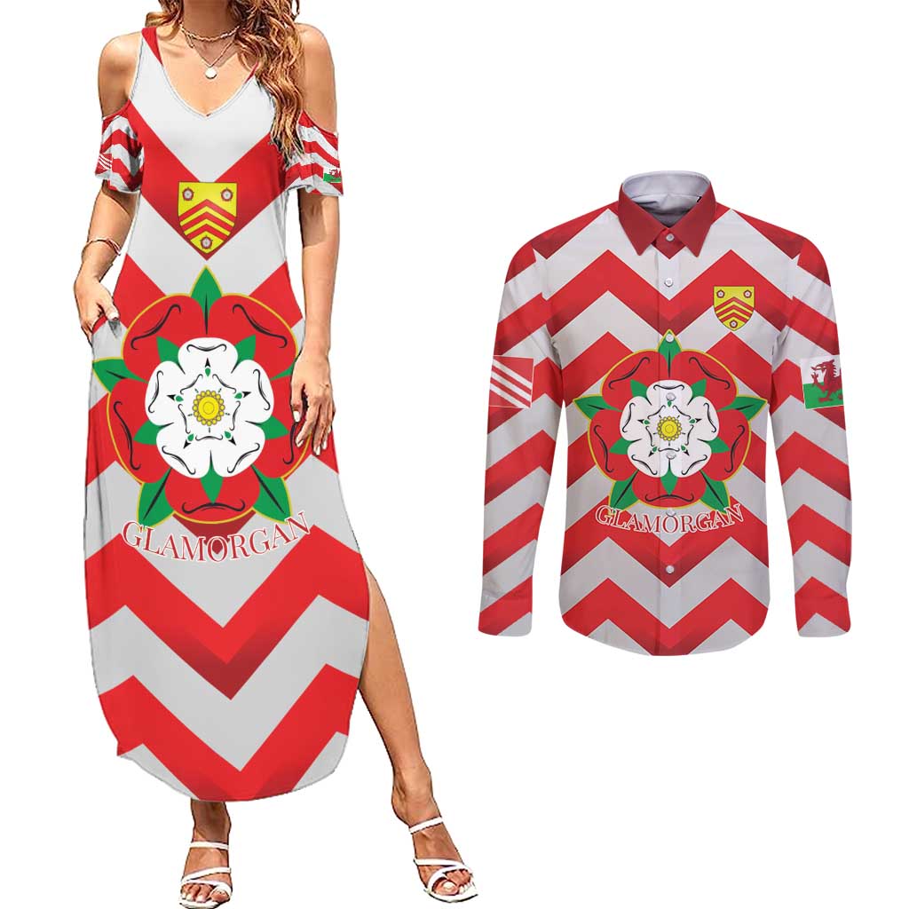 Personalized Glamorgan Wales Couples Matching Summer Maxi Dress and Long Sleeve Button Shirt The Tudor Rose Of Wales - Wonder Print Shop