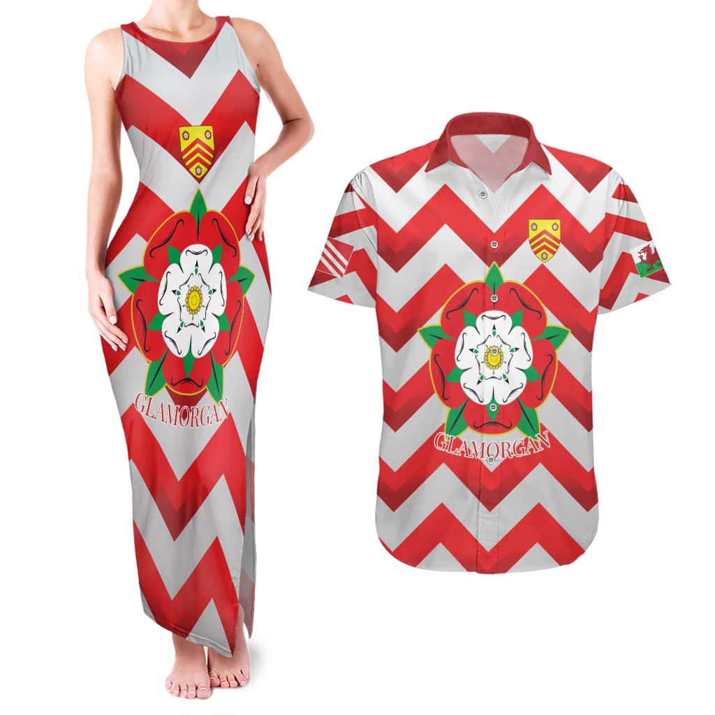 Personalized Glamorgan Wales Couples Matching Tank Maxi Dress and Hawaiian Shirt The Tudor Rose Of Wales - Wonder Print Shop