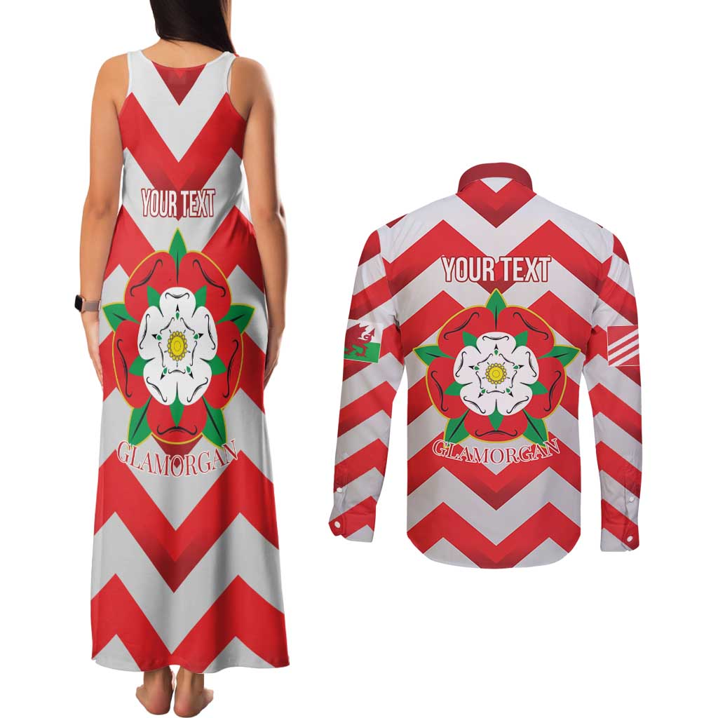 Personalized Glamorgan Wales Couples Matching Tank Maxi Dress and Long Sleeve Button Shirt The Tudor Rose Of Wales - Wonder Print Shop
