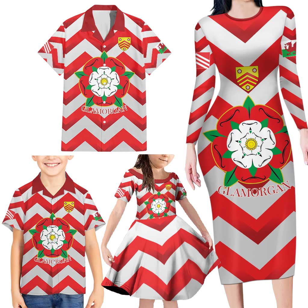 Personalized Glamorgan Wales Family Matching Long Sleeve Bodycon Dress and Hawaiian Shirt The Tudor Rose Of Wales - Wonder Print Shop