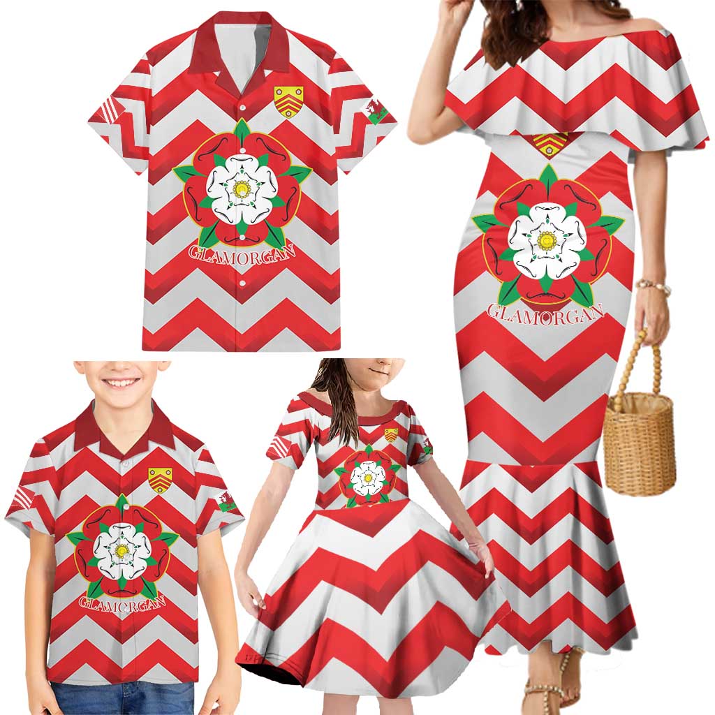 Personalized Glamorgan Wales Family Matching Mermaid Dress and Hawaiian Shirt The Tudor Rose Of Wales - Wonder Print Shop