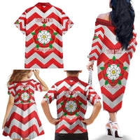 Personalized Glamorgan Wales Family Matching Off The Shoulder Long Sleeve Dress and Hawaiian Shirt The Tudor Rose Of Wales - Wonder Print Shop