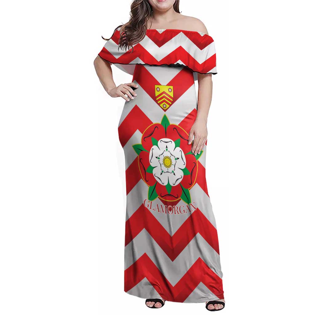 Personalized Glamorgan Wales Family Matching Off Shoulder Maxi Dress and Hawaiian Shirt The Tudor Rose Of Wales - Wonder Print Shop