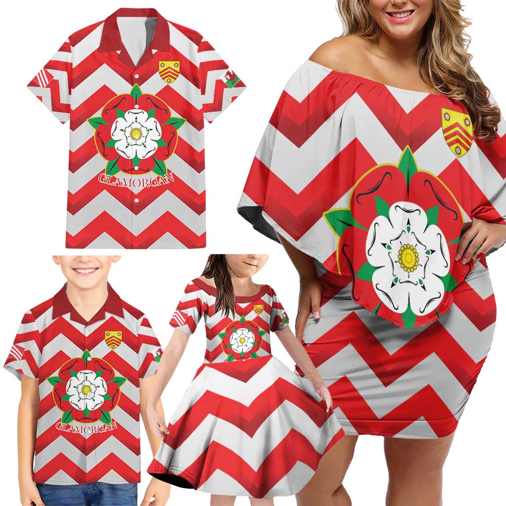 Personalized Glamorgan Wales Family Matching Off Shoulder Short Dress and Hawaiian Shirt The Tudor Rose Of Wales - Wonder Print Shop