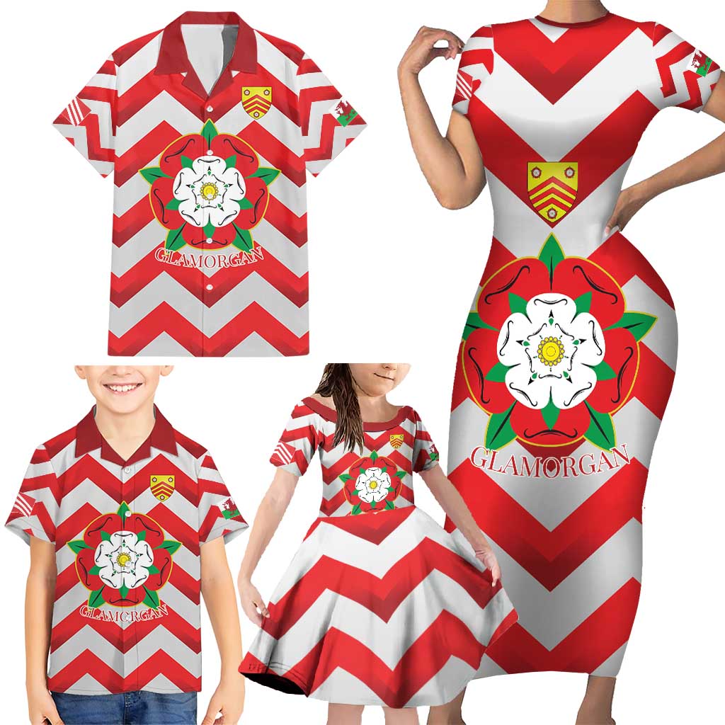 Personalized Glamorgan Wales Family Matching Short Sleeve Bodycon Dress and Hawaiian Shirt The Tudor Rose Of Wales - Wonder Print Shop