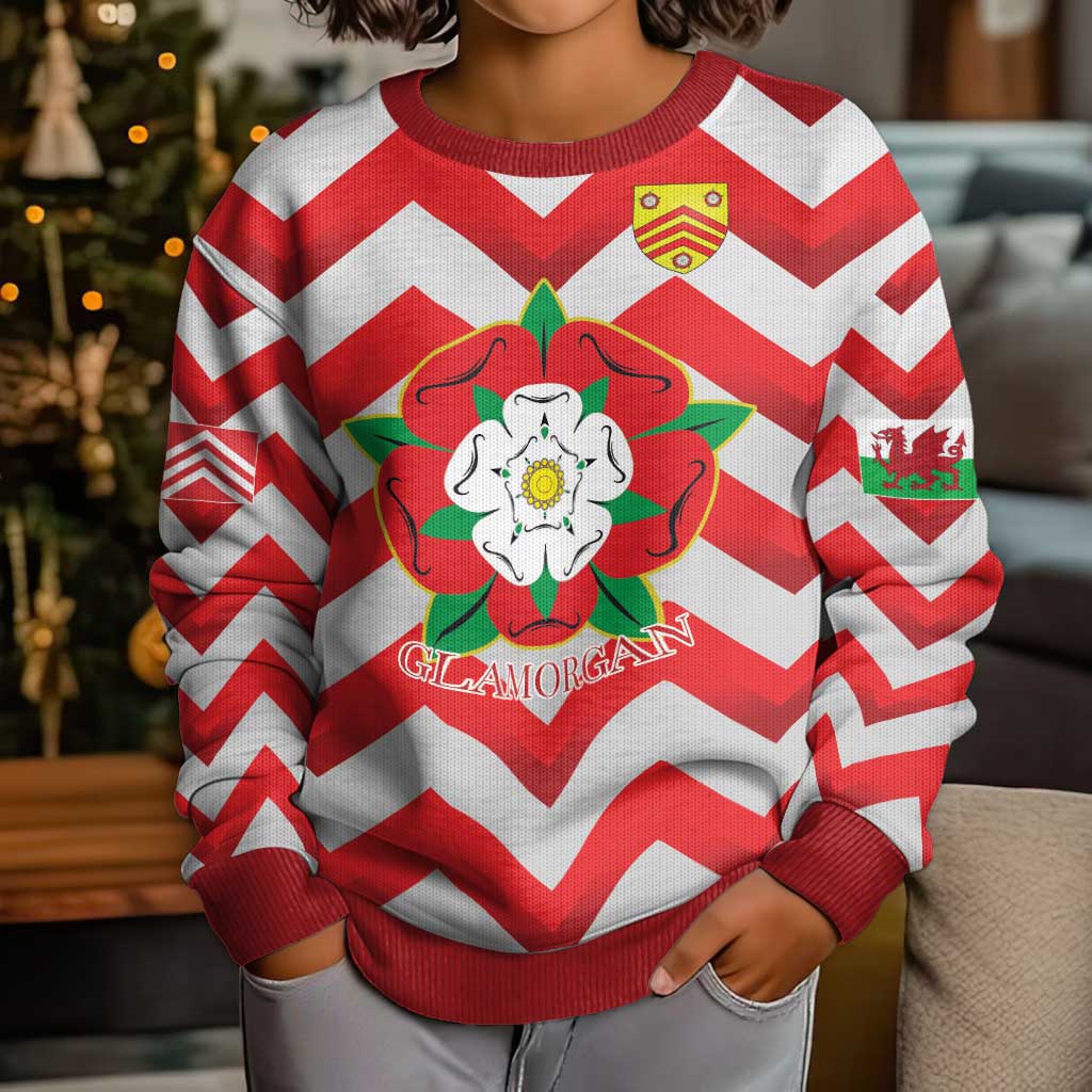 Personalized Glamorgan Wales Kid Ugly Christmas Sweater The Tudor Rose Of Wales - Wonder Print Shop
