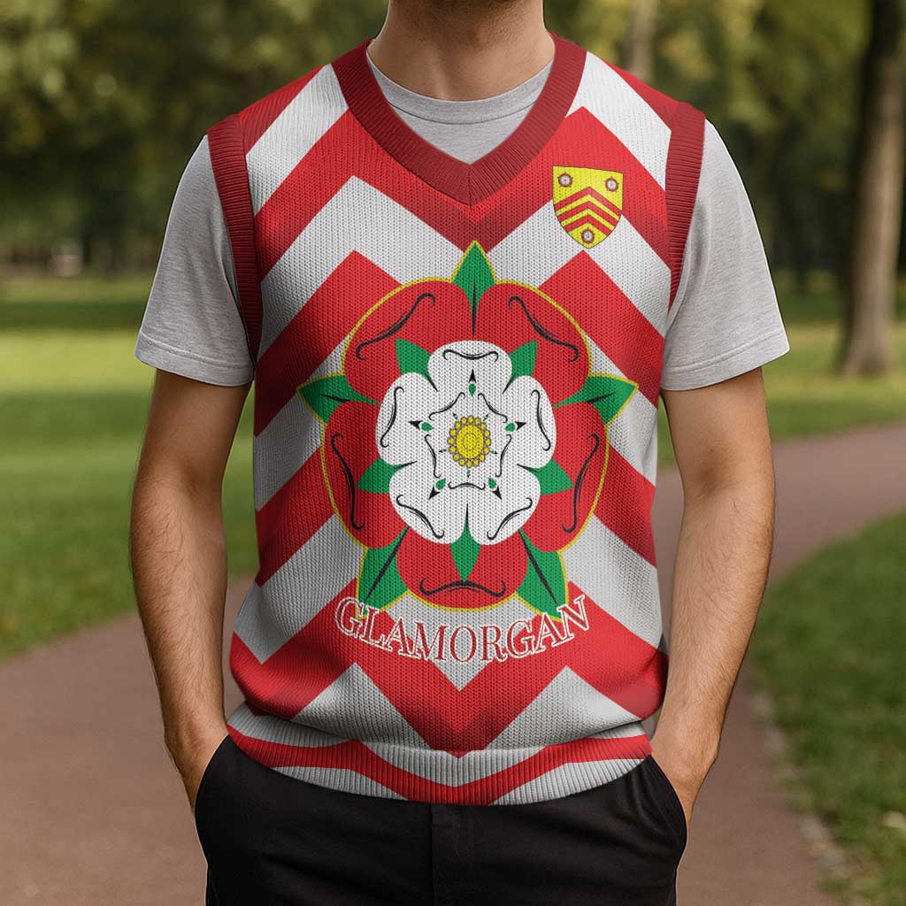 Personalized Glamorgan Wales Christmas Knitted V-Neck Vest The Tudor Rose Of Wales - Wonder Print Shop