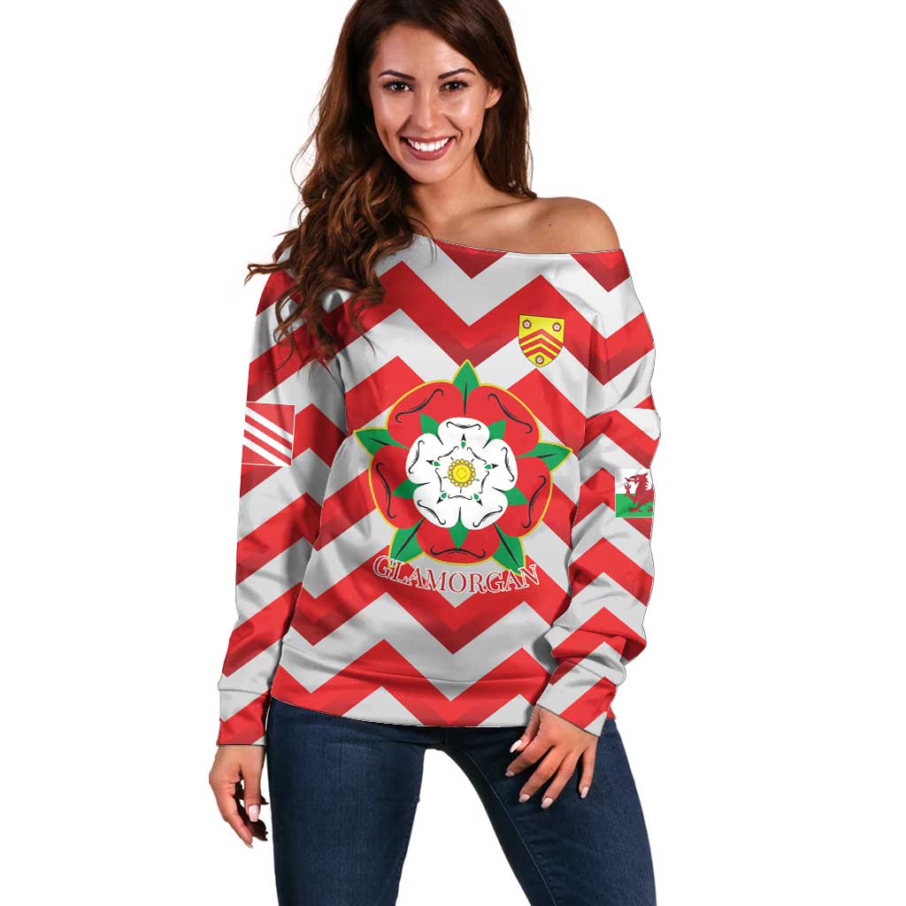 Personalized Glamorgan Wales Off Shoulder Sweater The Tudor Rose Of Wales - Wonder Print Shop