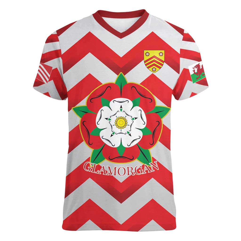 Personalized Glamorgan Wales Women V-Neck T-Shirt The Tudor Rose Of Wales - Wonder Print Shop