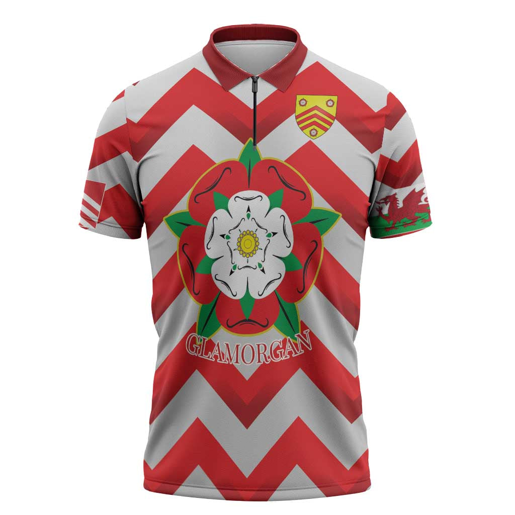 Personalized Glamorgan Wales Zipper Polo Shirt The Tudor Rose Of Wales - Wonder Print Shop