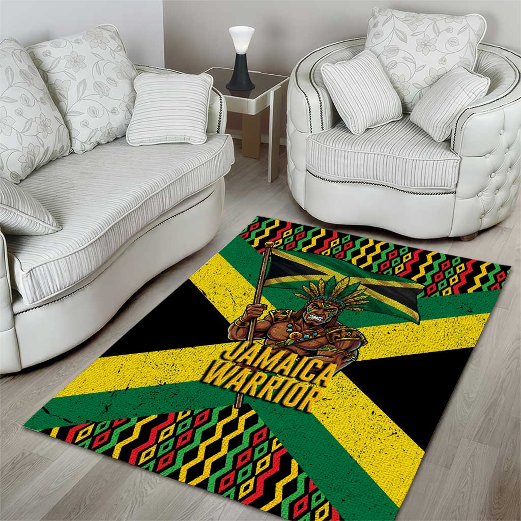 Jamaica Warrior Spirit Area Rug Tribal Fighter in Reggae Colors - Wonder Print Shop