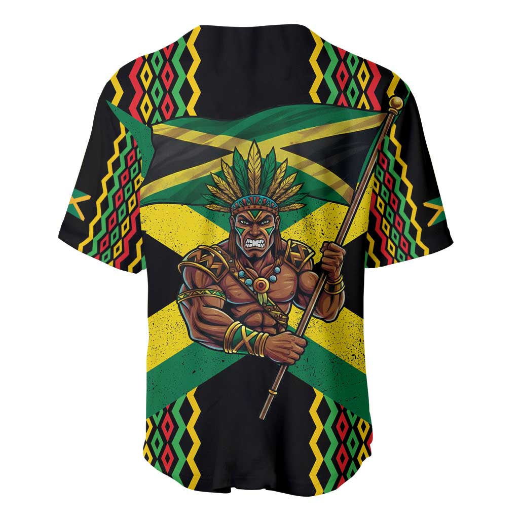 Jamaica Warrior Spirit Baseball Jersey Tribal Fighter in Reggae Colors - Wonder Print Shop