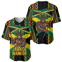 Jamaica Warrior Spirit Baseball Jersey Tribal Fighter in Reggae Colors - Wonder Print Shop