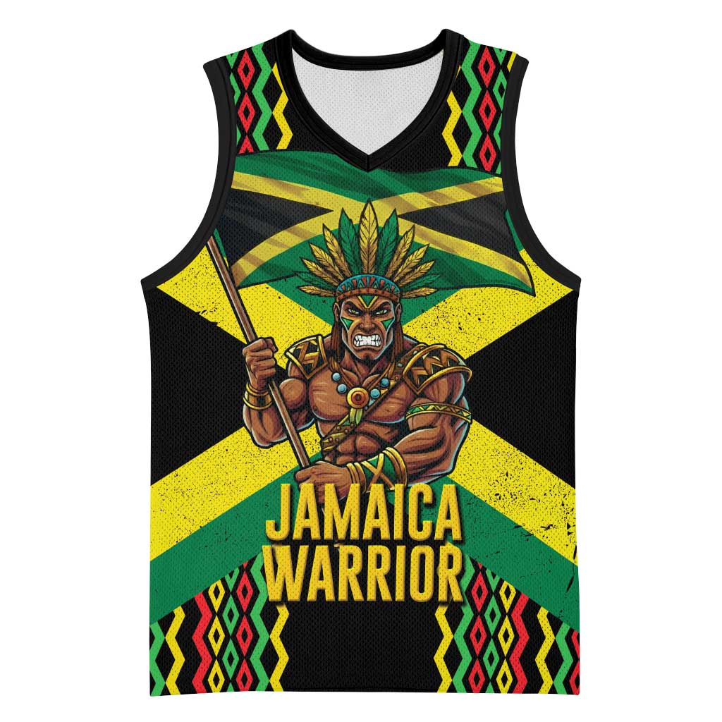 Jamaica Warrior Spirit Basketball Jersey Tribal Fighter in Reggae Colors - Wonder Print Shop