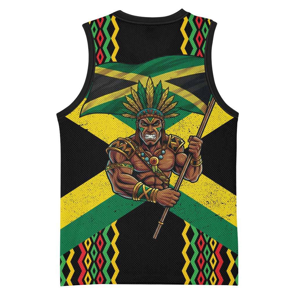 Jamaica Warrior Spirit Basketball Jersey Tribal Fighter in Reggae Colors - Wonder Print Shop