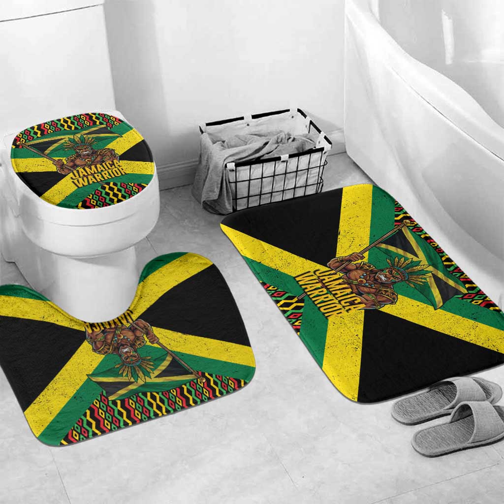 Jamaica Warrior Spirit Bathroom Set Tribal Fighter in Reggae Colors - Wonder Print Shop