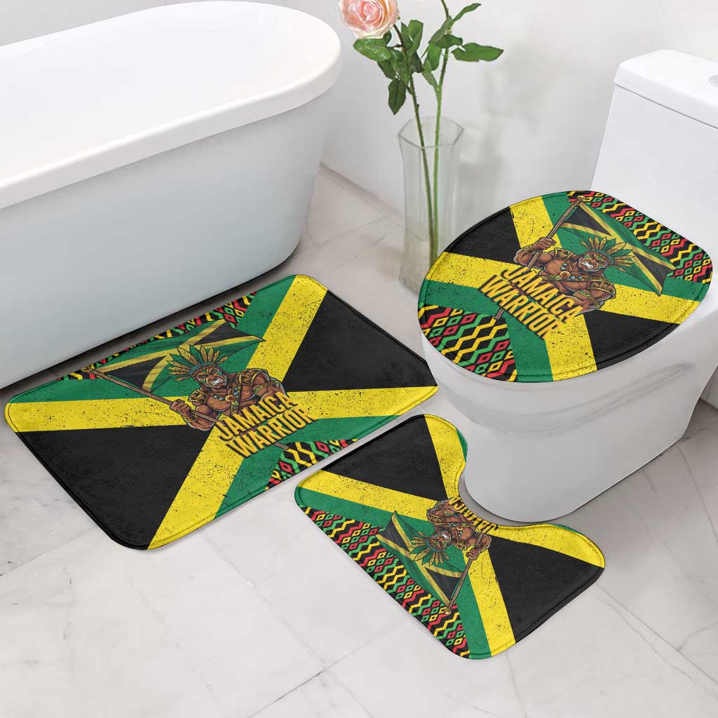Jamaica Warrior Spirit Bathroom Set Tribal Fighter in Reggae Colors - Wonder Print Shop