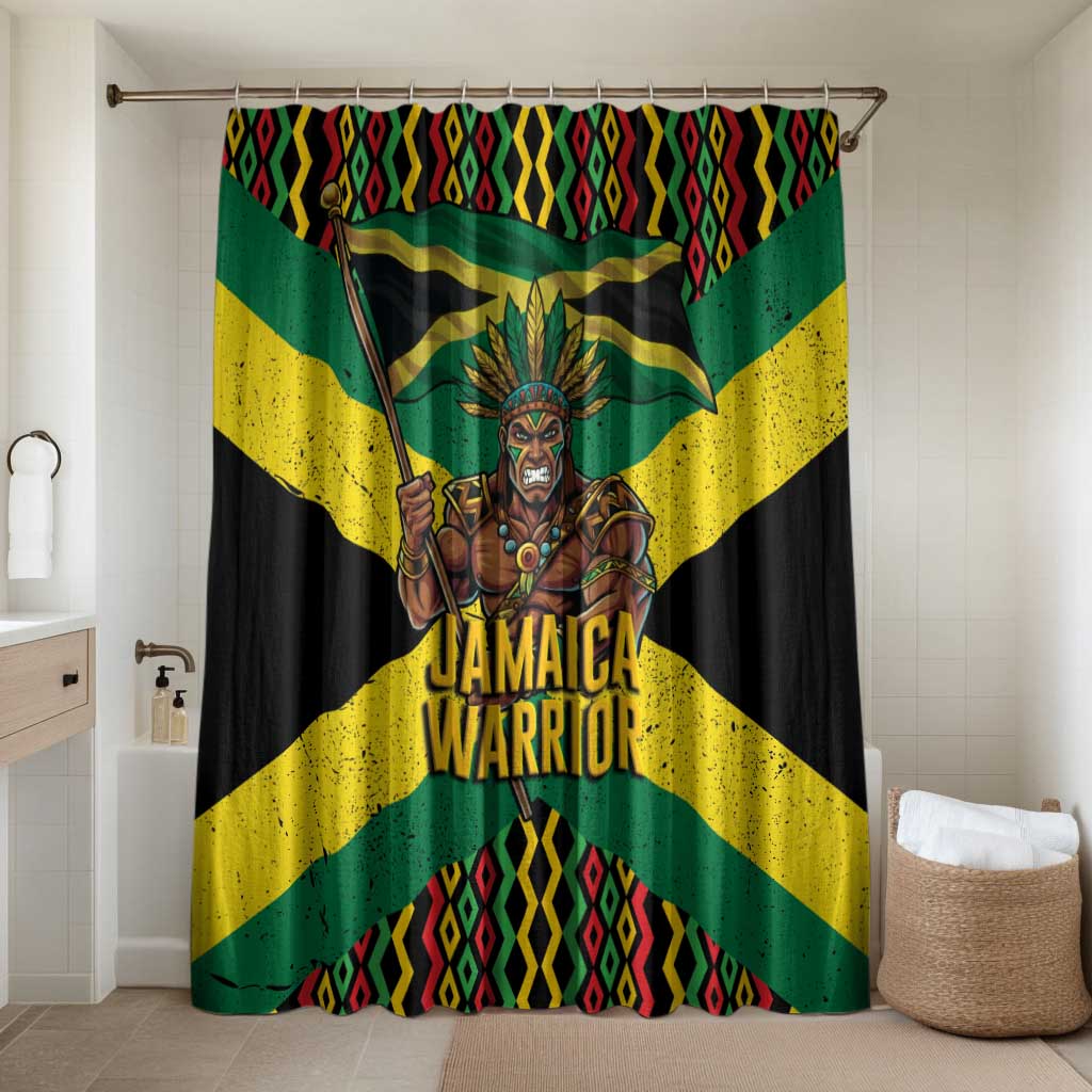 Jamaica Warrior Spirit Bathroom Set Tribal Fighter in Reggae Colors - Wonder Print Shop