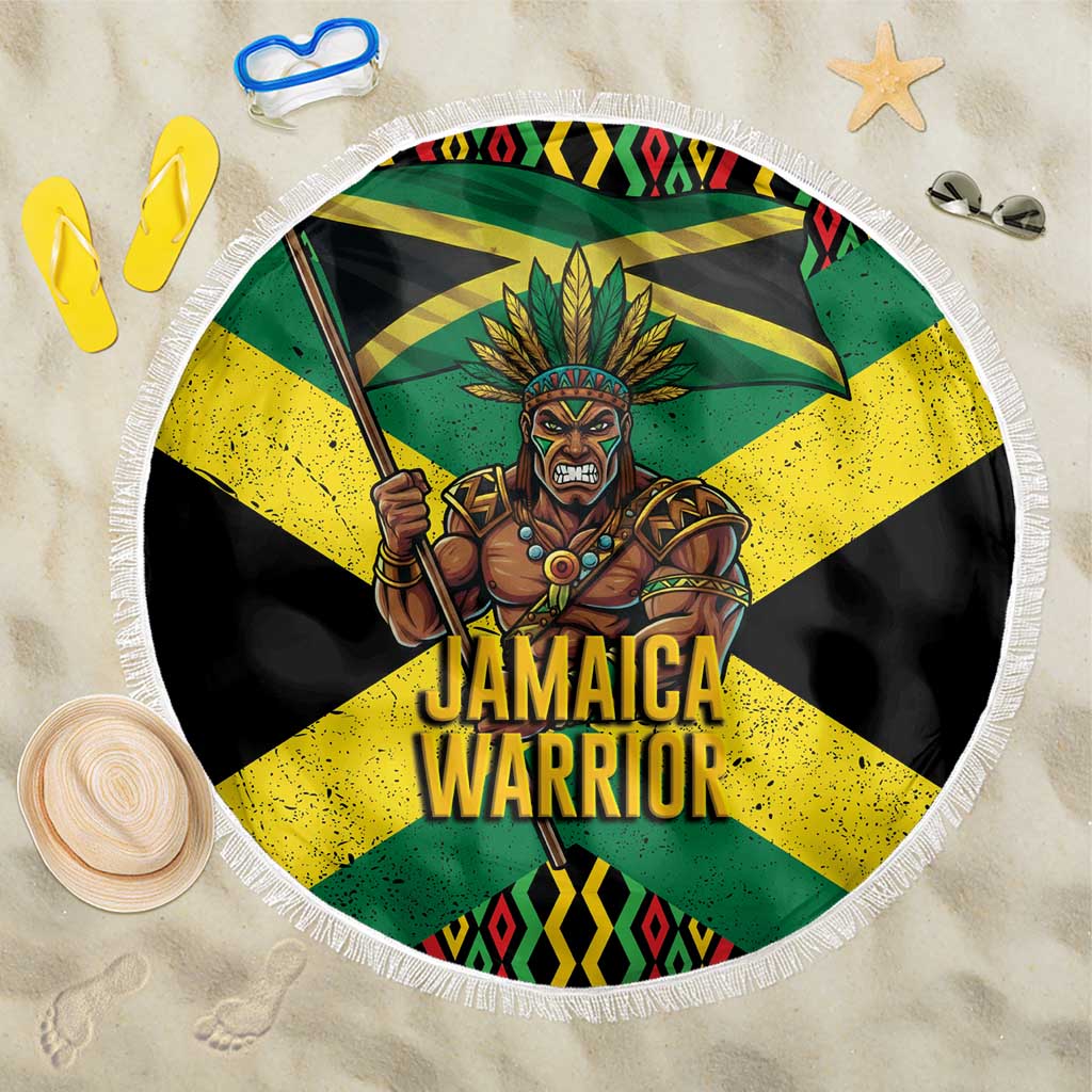Jamaica Warrior Spirit Beach Blanket Tribal Fighter in Reggae Colors - Wonder Print Shop
