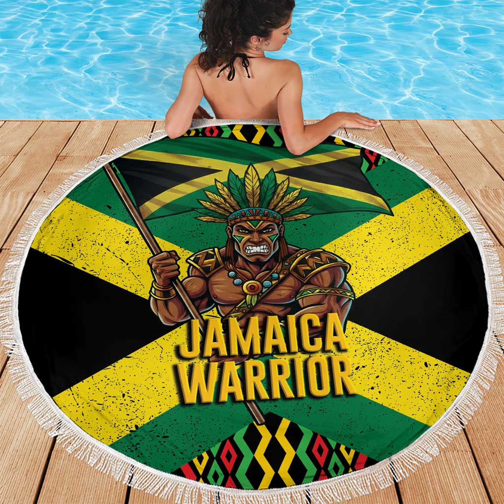 Jamaica Warrior Spirit Beach Blanket Tribal Fighter in Reggae Colors - Wonder Print Shop