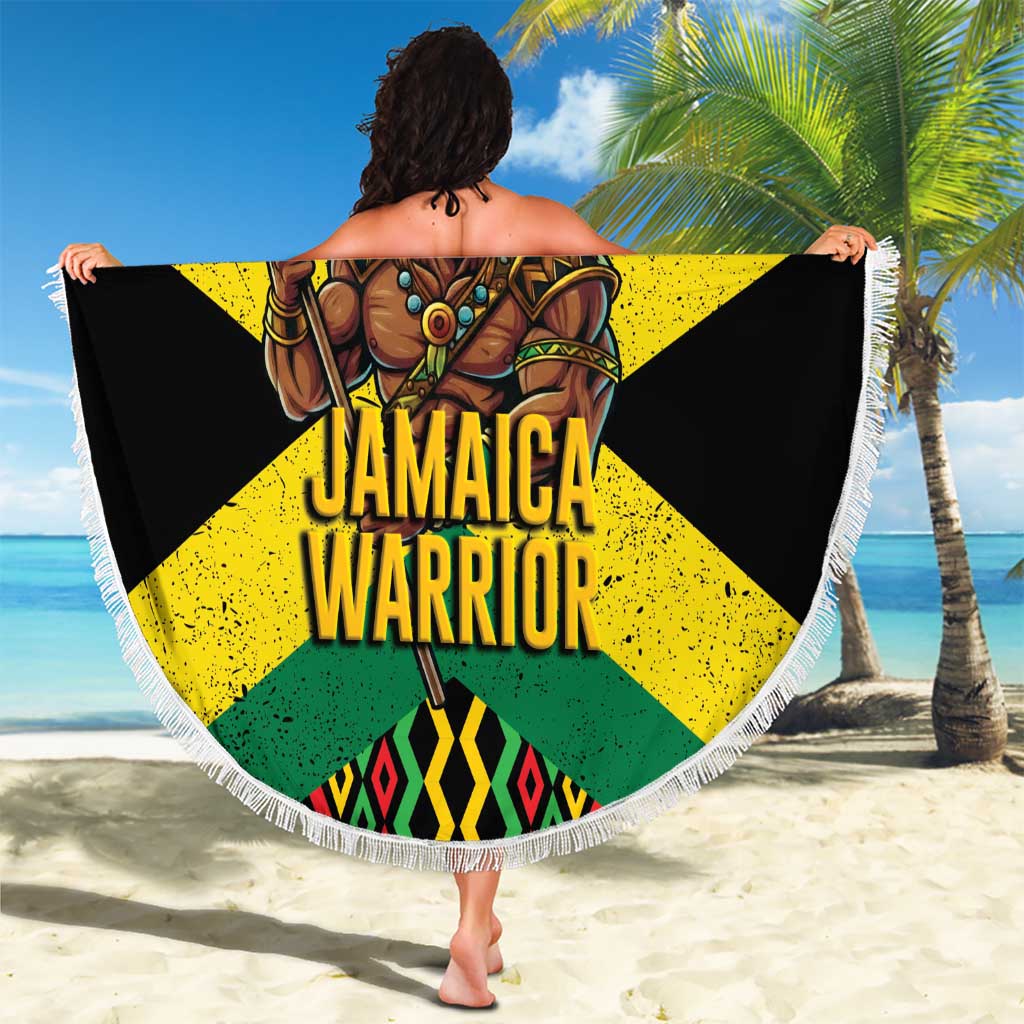Jamaica Warrior Spirit Beach Blanket Tribal Fighter in Reggae Colors - Wonder Print Shop