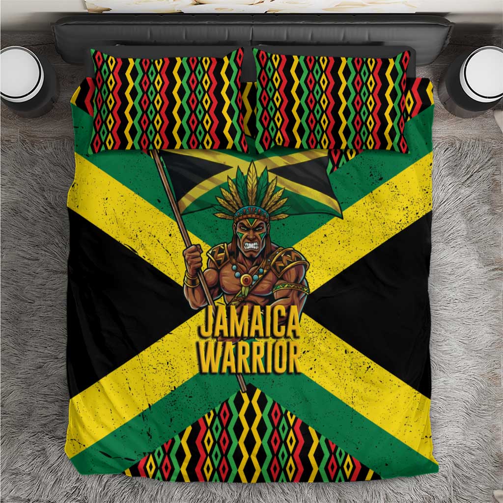 Jamaica Warrior Spirit Bedding Set Tribal Fighter in Reggae Colors - Wonder Print Shop