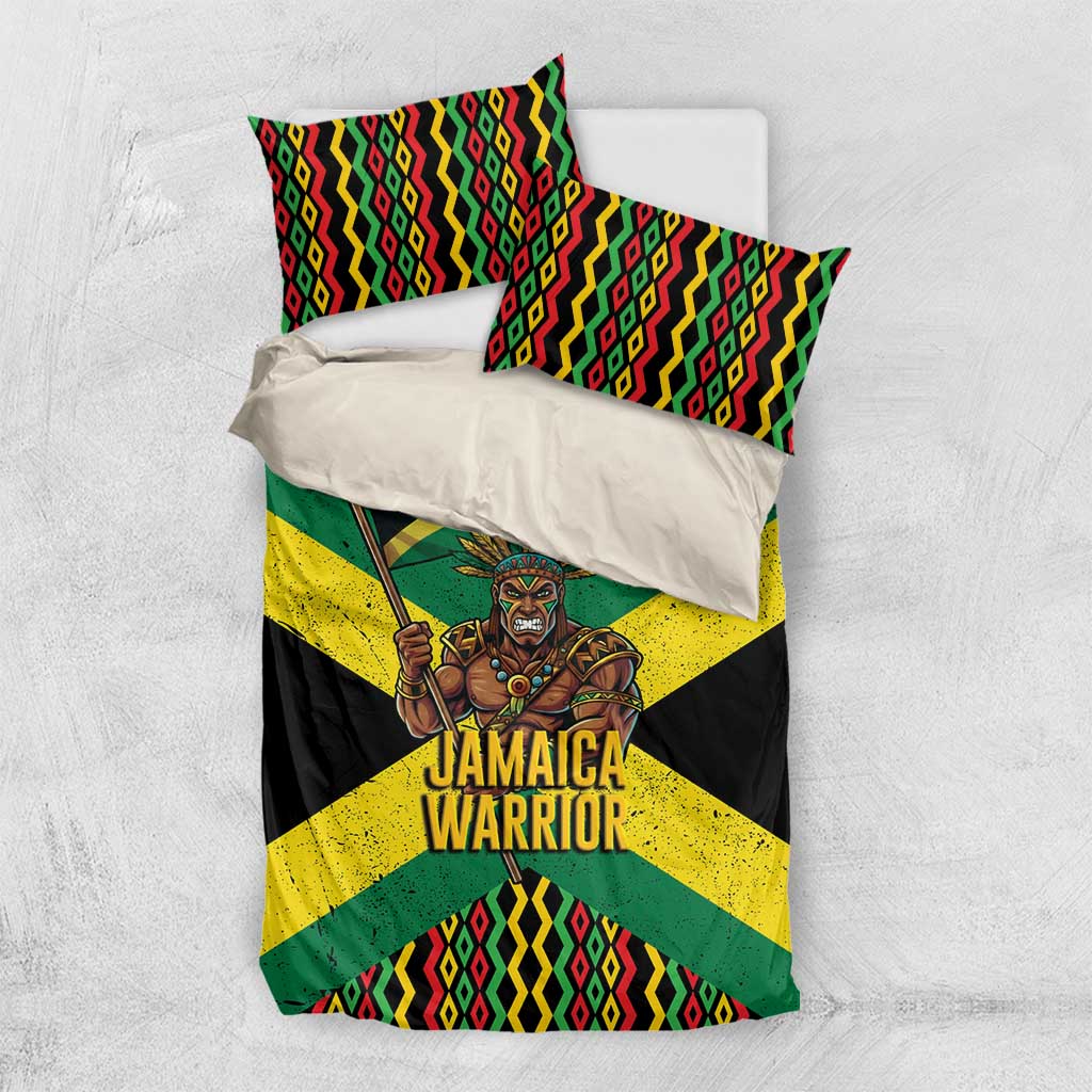 Jamaica Warrior Spirit Bedding Set Tribal Fighter in Reggae Colors - Wonder Print Shop