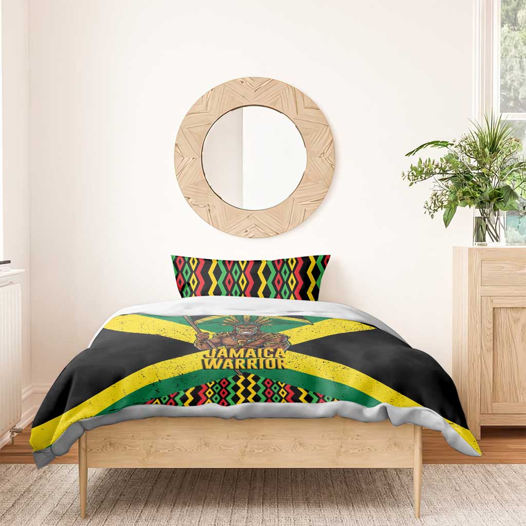 Jamaica Warrior Spirit Bedding Set Tribal Fighter in Reggae Colors - Wonder Print Shop
