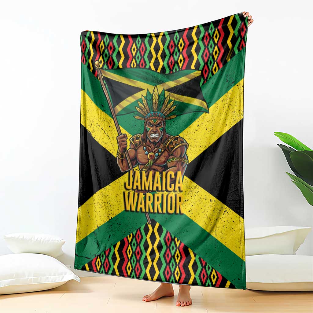 Jamaica Warrior Spirit Blanket Tribal Fighter in Reggae Colors - Wonder Print Shop