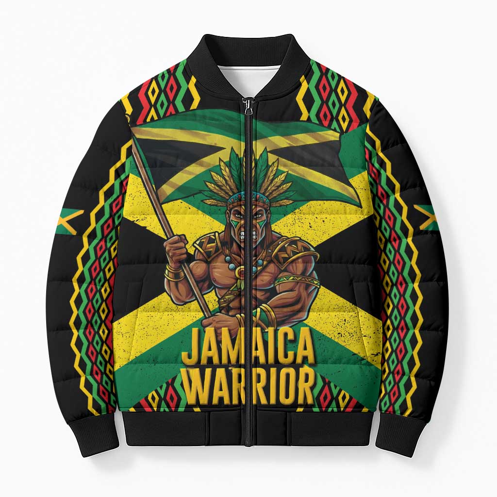 Jamaica Warrior Spirit Bomber Puffer Jacket Tribal Fighter in Reggae Colors - Wonder Print Shop